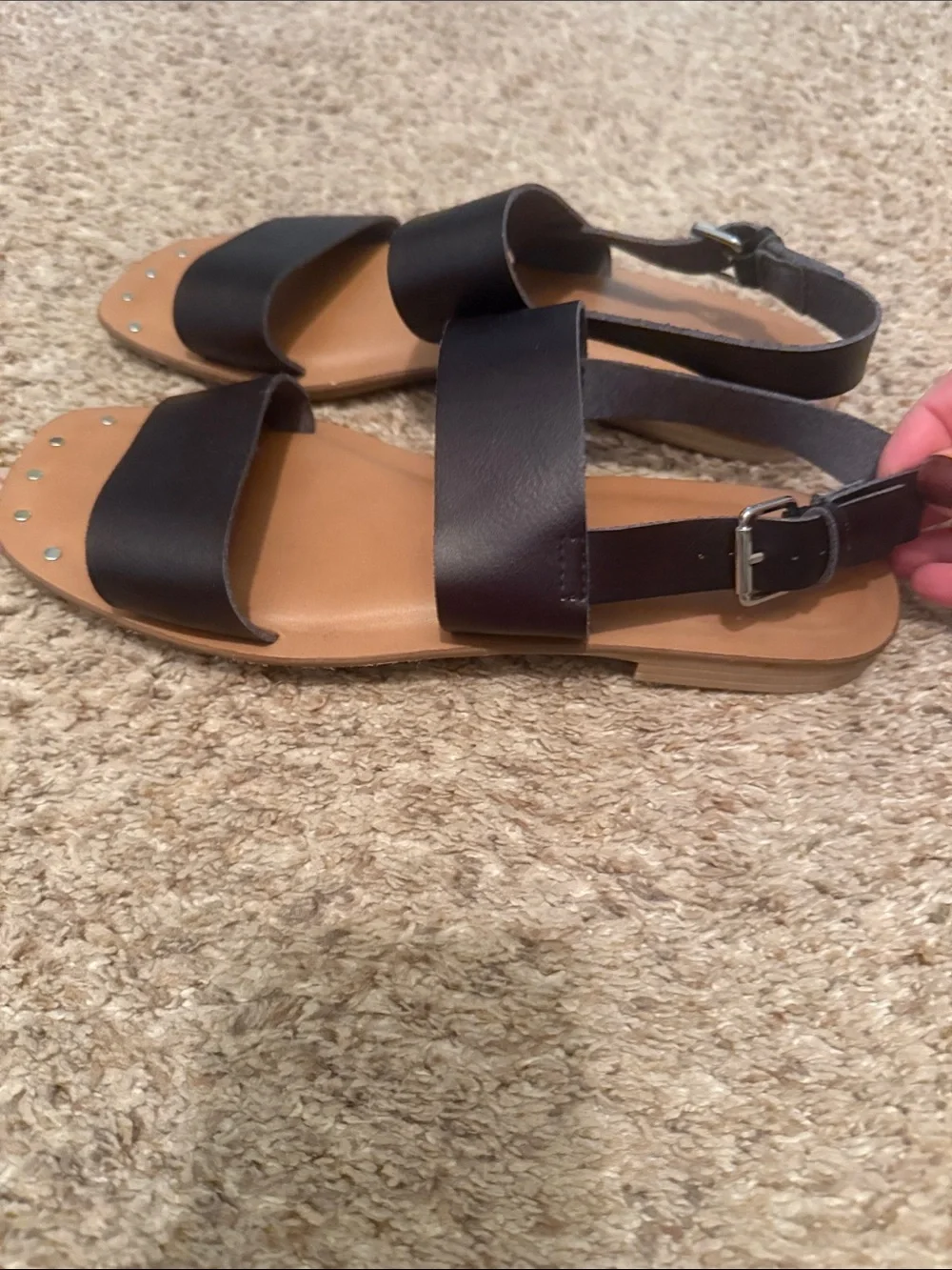 Universal Thread Black Leather Two-Strap Ankle Buckle Sandals